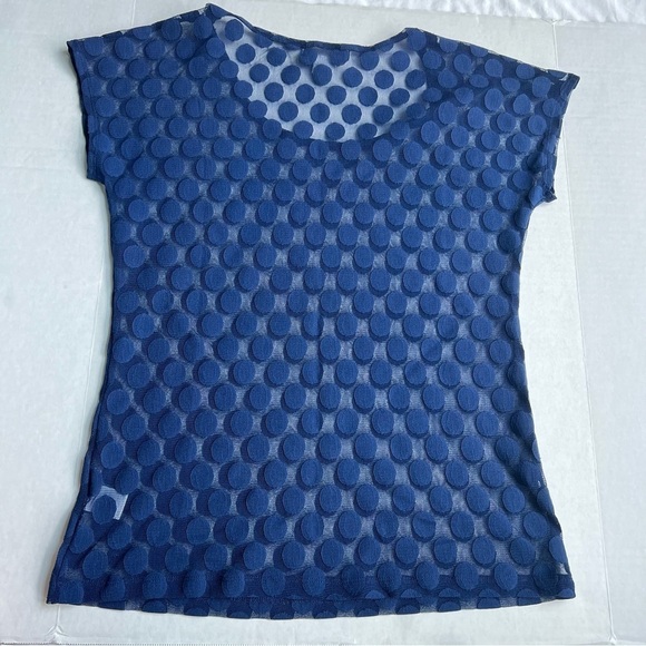 Liz Claiborne sheer cap sleeve polka dot top blue med - Picture 2 of 7